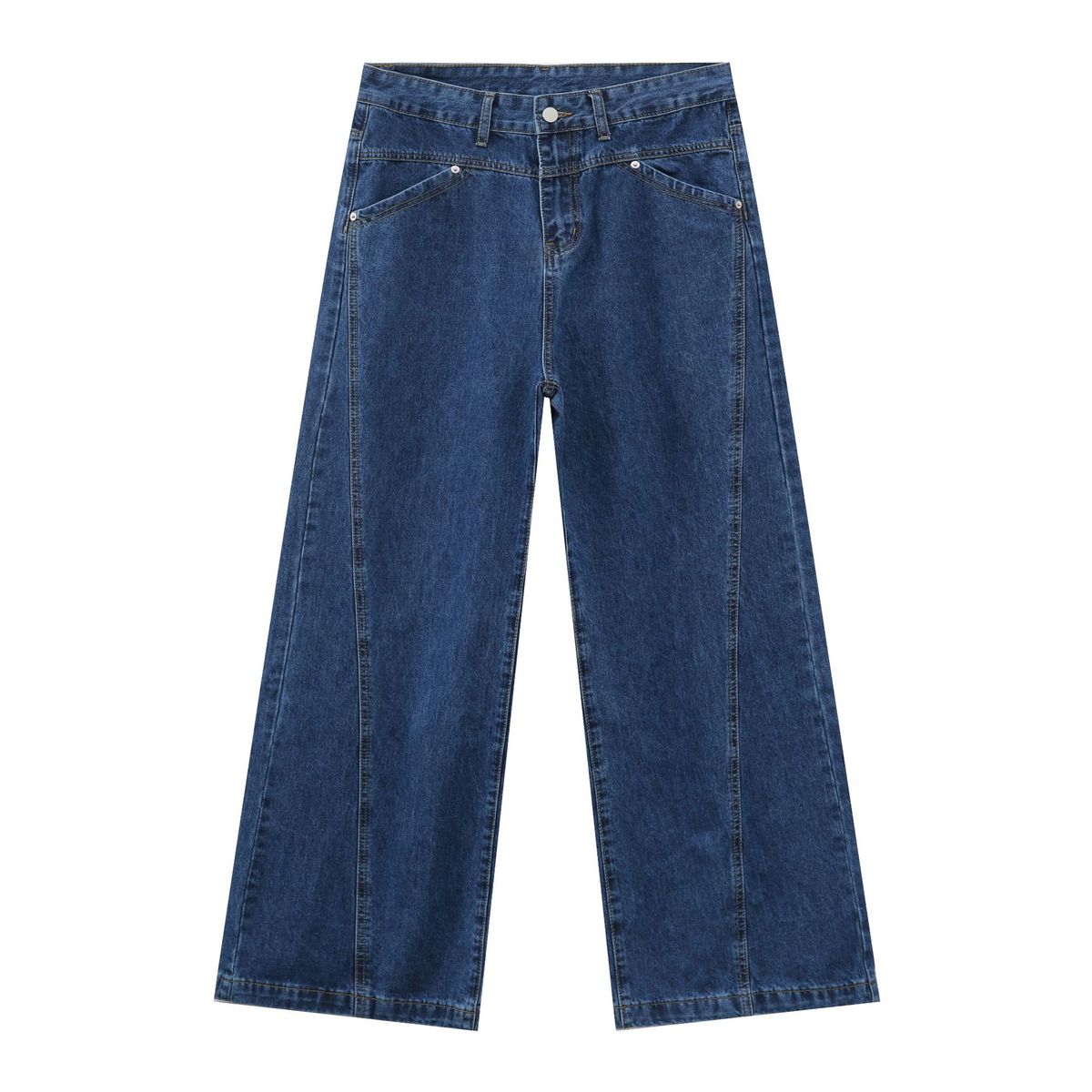 Men's Clothing Denim | Retro Washed Front And Back Split Straight Jeans Men's Trendy Brand Loose Wide Leg Trousers_mkmklike.com