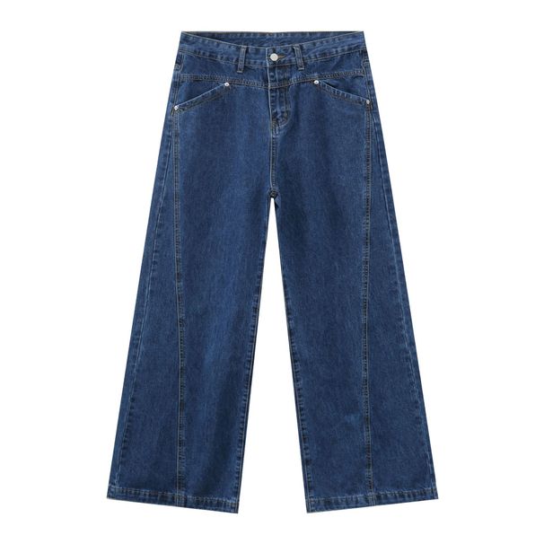 Men's Clothing Denim | Retro Washed Front And Back Split Straight Jeans Men's Trendy Brand Loose Wide Leg Trousers_mkmklike.com