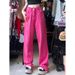 Women's Clothing Rose Red Pink Summer Loose Straight Pink High Street Retro Red Jeans Trousers Men And Women_mkmklike.com