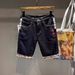 Men's Stretch Denim Shorts With Embroidered Detailing – Mid-Length Relaxed Fit Casual Summer Shorts In Dark Blue_mkmklike.com