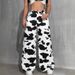 Women's High-Waisted Cow Print Wide Leg Pants Slimming Straight Leg Faux Jeans European American Style Retro Y2K Unique Print_mkmklike.com
