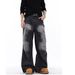 Men's Clothing Retro Distressed Lightning Crack Flared Jeans Color Matching Cleanfit Loose Casual Wide Leg Flared Trousers_mkmklike.com