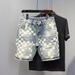 Men's Clothing 2025 Summer New Men's Denim Shorts Personalized Checkerboard Printing Washed And Scratched High Street Fashion Brand Shorts_mkmklike.com