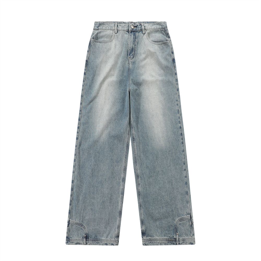 Reverse-Wear Pocket Denim Men's High Street Fashion Design Sense Niche Straight Loose Wide-Leg Pants_mkmklike.com
