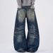 Women's Distressed High-Waisted Straight Leg Jeans With Paint Splatter & Tuck Details Relaxed Fit Stretch Denim Pants_mkmklike.com