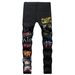 Men's Stretch Slim Fit Jeans – Urban Streetwear Black & White Printed Denim Pants (Sizes 28-42)_mkmklike.com
