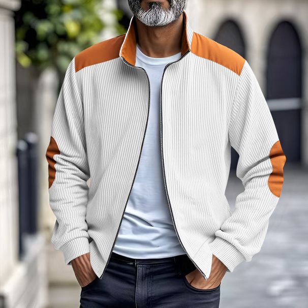 Cross-Border American Style Autumn Winter Men's Heavy Loose Corduroy Casual Simple Patchwork Retro Stand Collar Jacket_mkmklike.com