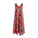 Women's Clothing long skirt loose casual floral casual V neck vest big swing dress_mkmklike.com
