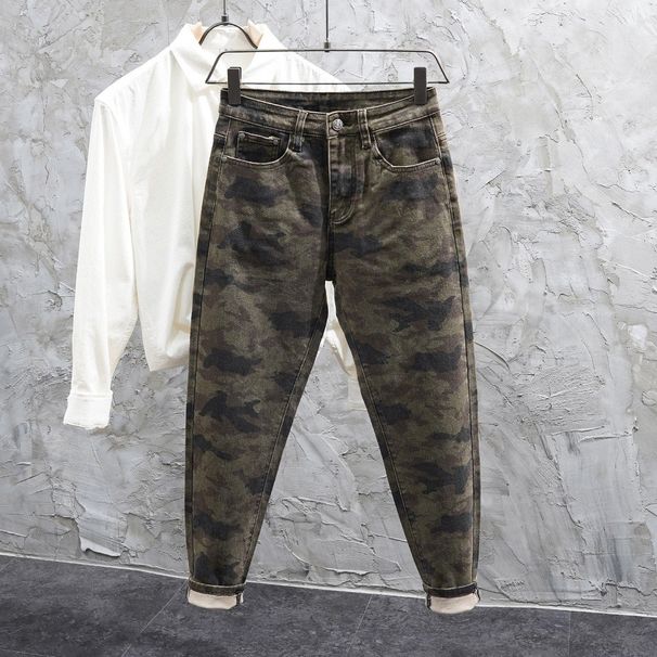 Men's Camo Skinny Jeans – Stretch Fit, Washed Denim, Military-Inspired Streetwear Pants With Multi-Pockets (Sizes 27-36)_mkmklike.com