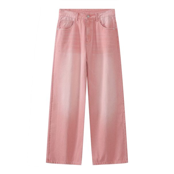 EF JEANS | 2024 New American Personality Retro Old Gradual Change Loose Wide Leg Jeans Men Pink_mkmklike.com