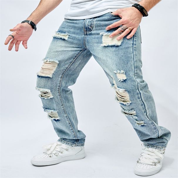 New Casual Jeans Men's American Trend Loose Fitting High Street Wide Leg Pants Selfie_mkmklike.com