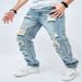 Retro Casual Jeans for Men Loose Wide Leg Pants High Street Trend mid Waist Black Blue Polyester Midweight Machine Washable_mkmklike.com