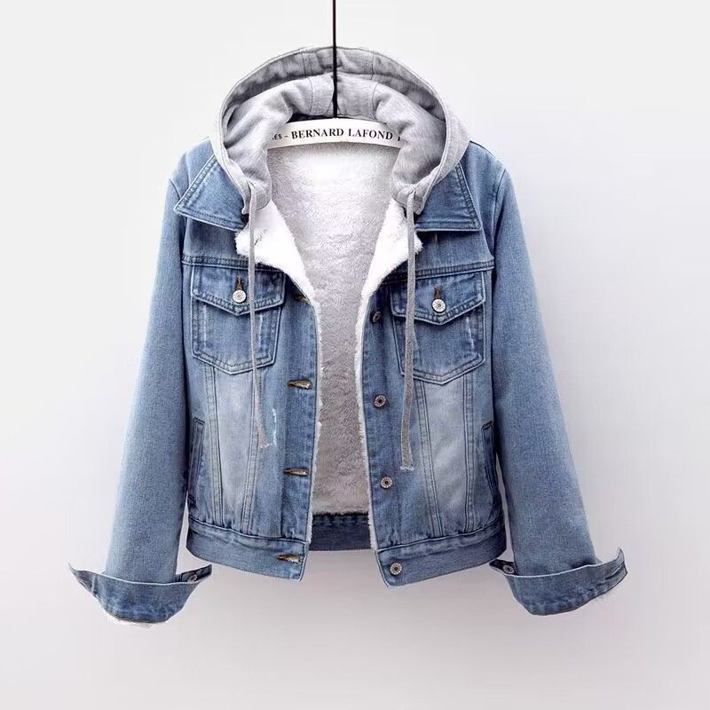 Korean Style Slim Fit Short Denim Jacket Women's Long Sleeve Hooded Coat Spring Autumn New Arrival Student Top Fashionable Casual_mkmklike.com