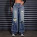 Women's Relaxed Straight-Leg Distressed Jeans – Vintage Washed Denim, Comfortable & Stylish_mkmklike.com