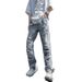 Vintage Washed Distressed Flared Jeans – Unisex High Street Retro Denim Pants With Stretch Comfort (S-3XL, Classic Blue)_mkmklike.com