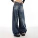Vintage High-Waisted Flared Jeans – 90s Retro Denim Wide-Leg Pants – Distressed Washed Blue Y2K Streetwear _mkmklike.com