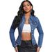Women's Denim Jacket With Long Sleeves, Turn-Down Collar & Functional Pockets – Classic Streetwear Style In Blue & Dark Blue_mkmklike.com