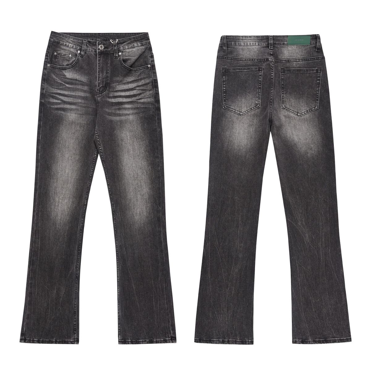 Streetwear Black Washed Distressed Jeans - Slim Bootcut & Lightning Bolt Stitch Vintage Denim Pants For Men, Edgy & Versatile_mkmklike.com
