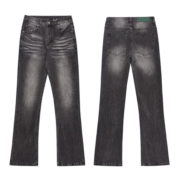 Streetwear Black Washed Distressed Jeans - Slim Bootcut & Lightning Bolt Stitch Vintage Denim Pants For Men, Edgy & Versatile_mkmklike.com