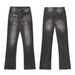 Streetwear Black Washed Distressed Jeans - Slim Bootcut & Lightning Bolt Stitch Vintage Denim Pants For Men, Edgy & Versatile_mkmklike.com