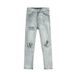 Spot EF Denim | Korean Version Of High Street Light Blue Washed Thin Feet Zipper Split Jeans Knee Holes_mkmklike.com