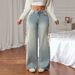 Women's Clothing High-Waisted Flare Jeans With Bow Detail - Comfortable Cotton Stretch Denim Pants For Casual & Streetwear (S/M/L/XL/2XL)_mkmklike.com