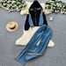 Hong Kong Style Fashion Suit For Women Autumn Loose Casual Contrast Color Stitching Hooded Jacket High Waist Denim Wide Leg Pants Suit_mkmklike.com