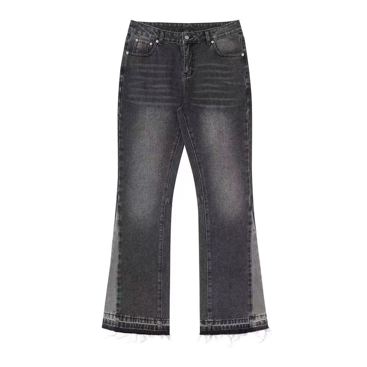 Women's Clothing Vintage Washed Flare Jeans For Women, Distressed Patchwork Denim Pants With 70s Retro Style (S-XL, Blue/Black)_mkmklike.com