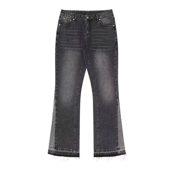 Women's Clothing Vintage Washed Flare Jeans For Women, Distressed Patchwork Denim Pants With 70s Retro Style (S-XL, Blue/Black)_mkmklike.com