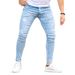 Men’s Slim Fit Stretch Jeans – Mid-Rise Skinny Denim Pants, Washed & Distressed (S-XXL, Light Blue) For Casual & Streetwear_mkmklike.com