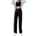 Trendy Girl Closet Adjustable Jeans For Women, Spring And Autumn High Waist Straight Pants, Loose Korean Style, Slimming Petite Wide Leg_mkmklike.com