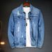 Loom New Foreign Trade Spring And Autumn Light Blue Trendy Men's Slim Fit Printed Ripped Denim Jacket For Men_mkmklike.com
