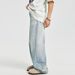 Vintage Faded Denim Jeans For Men – Distressed Washed Blue Straight Leg Casual Pants (S-Xxl) Relaxed Straight Fit_mkmklike.com