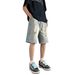 Men's Loose Fitting Plus Size Light Washed Denim Shorts Summer Thin Ripped Distressed Mid-Length Casual Beachwear_mkmklike.com