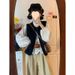 Chicco Early Autumn Full Set Outfit French Fashion Layered Denim Vest Embroidered Loose Shirt + High Waist Wide Leg Pants_mkmklike.com