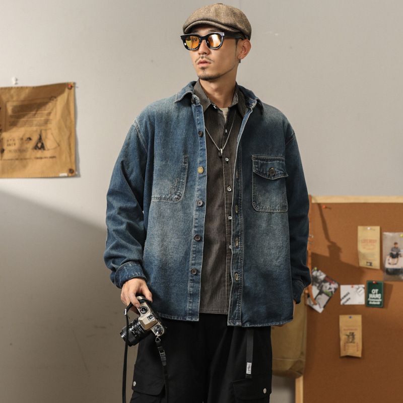 Factory Direct Sales Heavy Industry Trendy Brand Retro Denim Jacket Men's New Model Old American Cross-border Large Size Denim Jacket Men_mkmklike.com