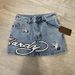 Women's Clothing Retro Fashionable Short Skirt Hip Hop Letter Embroidery Retro Blue Denim Skirt_mkmklike.com