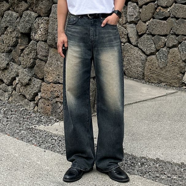 Vintage Washed Blue Straight Leg Jeans For Men – Korean Style Denim Pants For Summer_mkmklike.com