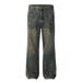Heavy-duty Jeans For Men Punk Deconstructed Patchwork Design Washed Ripple Straight-leg Trousers Trendy_mkmklike.com