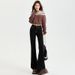 American Style Black Flared Jeans For Women, Fleece-Lined, Autumn And Winter New High-Waisted Slimming Button Pocket_mkmklike.com