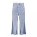 American Style Minimalist Distressed Color Blocked Denim Loose Street Washed Polished White Micro Flared Pants, Jeans_mkmklike.com