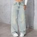 Women's Loose Straight Leg Wide Flare Double Button Jeans - High Waist Casual Denim Pants With Pockets_mkmklike.com