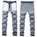 Men's Straight Jeans Korean Style Casual Slim Trousers Gray Nostalgic mid Waist Wide Leg Pants Trendy Long Cotton Jeans_mkmklike.com