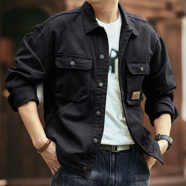 Men's American Style Denim Autumn Winter Brand Washed Turn-down Collar Jacket Trendy Cool French Workwear_mkmklike.com