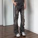 Men's Clothing Men's Trendy Gray Trousers High Street Style Ripped Straight Leg Slightly Flared Floor Length Niche Jeans For Street Wear_mkmklike.com