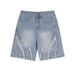 Pure Ripped Denim Men's Trendy American High Street Five-Point Loose Straight Retro Washed Frayed Shorts_mkmklike.com