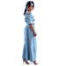 Audday New Off-Shoulder Crop Top With Ruffles, Short Sleeve, Wide-Leg Solid Color Denim Set For Women_mkmklike.com