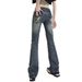 Spring Autumn Embroidered High Waisted Flared Jeans For Petite Women Casual Fashion Office Lady Style Cotton Denim_mkmklike.com