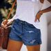 Women's Clothing Women's Elastic Mid Waist Denim Shorts With Holes_mkmklike.com
