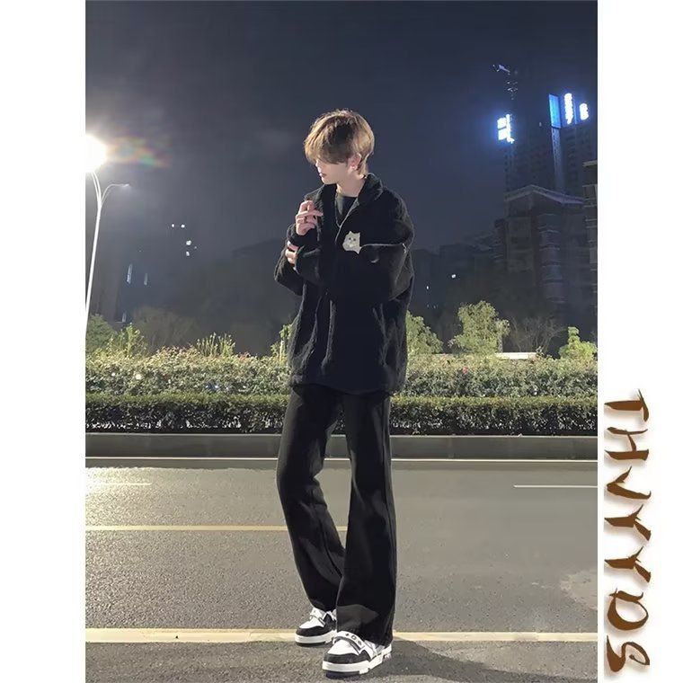 American Washed Micro Flared Jeans For Men's Summer Trend, Loose And Slimming Straight Leg , High Street Vibe Long_mkmklike.com
